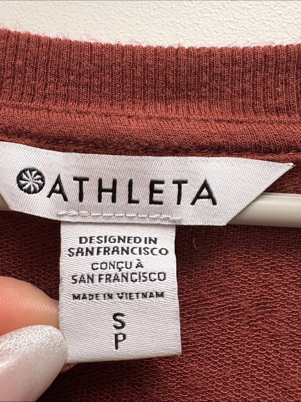 Athleta Sunrise V-Neck Sweatshirt Small Rust Brown Modal Thumbholes Oversized - Picture 4 of 6